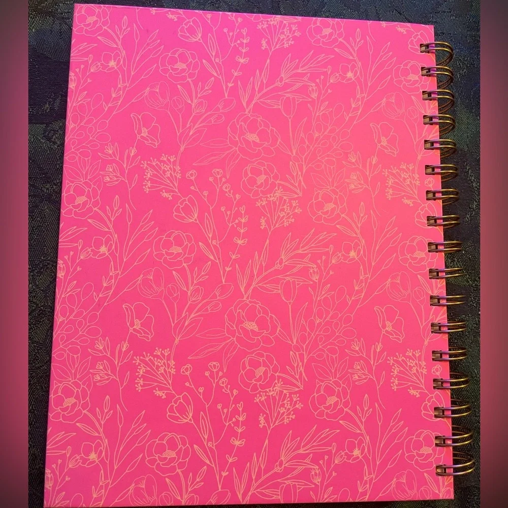 Hardcover Pink Floral Spiral 2026 Organizational Planner w/ Gold Accents,Travel